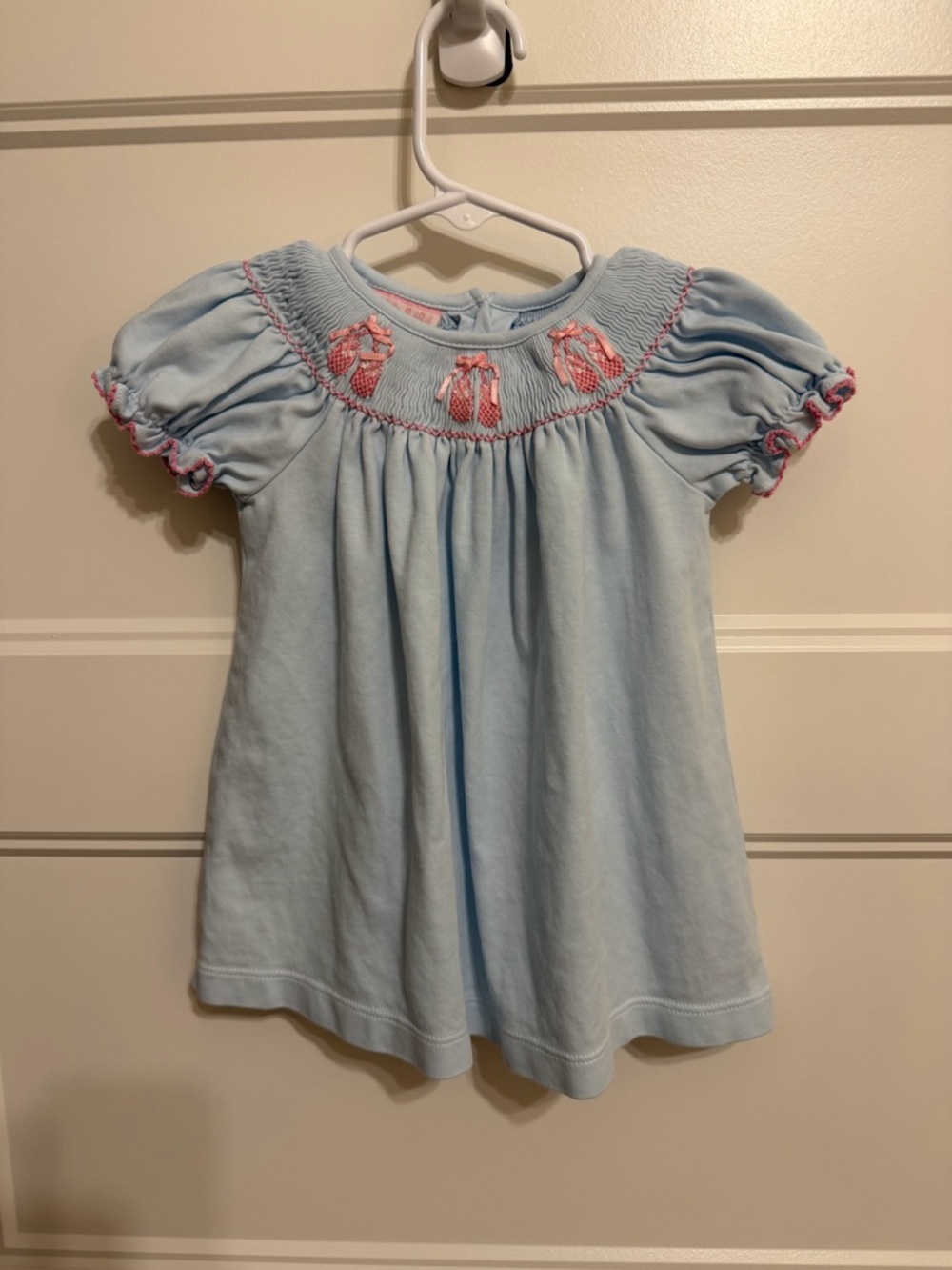 Petit Bebe Knits Light Blue Smocked Bows Bishop Dress